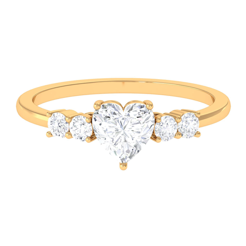 Heart Shape Moissanite Solitaire Promise Ring with Side Stones Moissanite - ( D-VS1 ) - Color and Clarity - Rosec Jewels