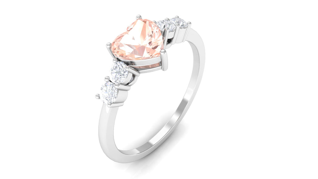 Heart Shape Morganite Solitaire Promise Ring with Diamond Morganite - ( AAA ) - Quality - Rosec Jewels