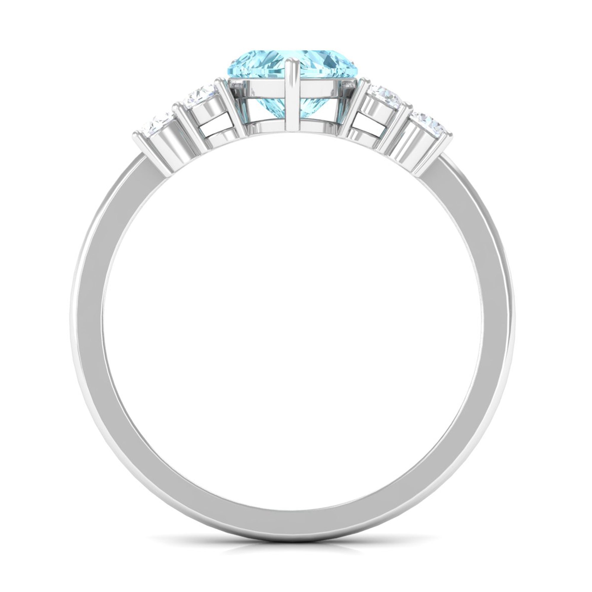 1 CT Heart Shape Aquamarine Solitaire Promise Ring with Diamond Aquamarine - ( AAA ) - Quality - Rosec Jewels