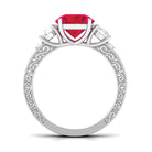 Round Created Ruby and Moissanite Art Deco Engagement Ring in Gold Lab Created Ruby - ( AAAA ) - Quality - Rosec Jewels