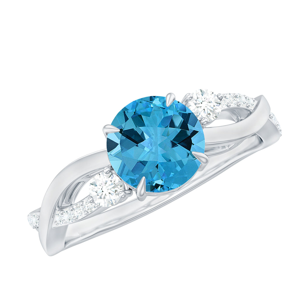 Swiss Blue Topaz and Diamond Engagement Ring with Crossover Shank Swiss Blue Topaz - ( AAA ) - Quality - Rosec Jewels