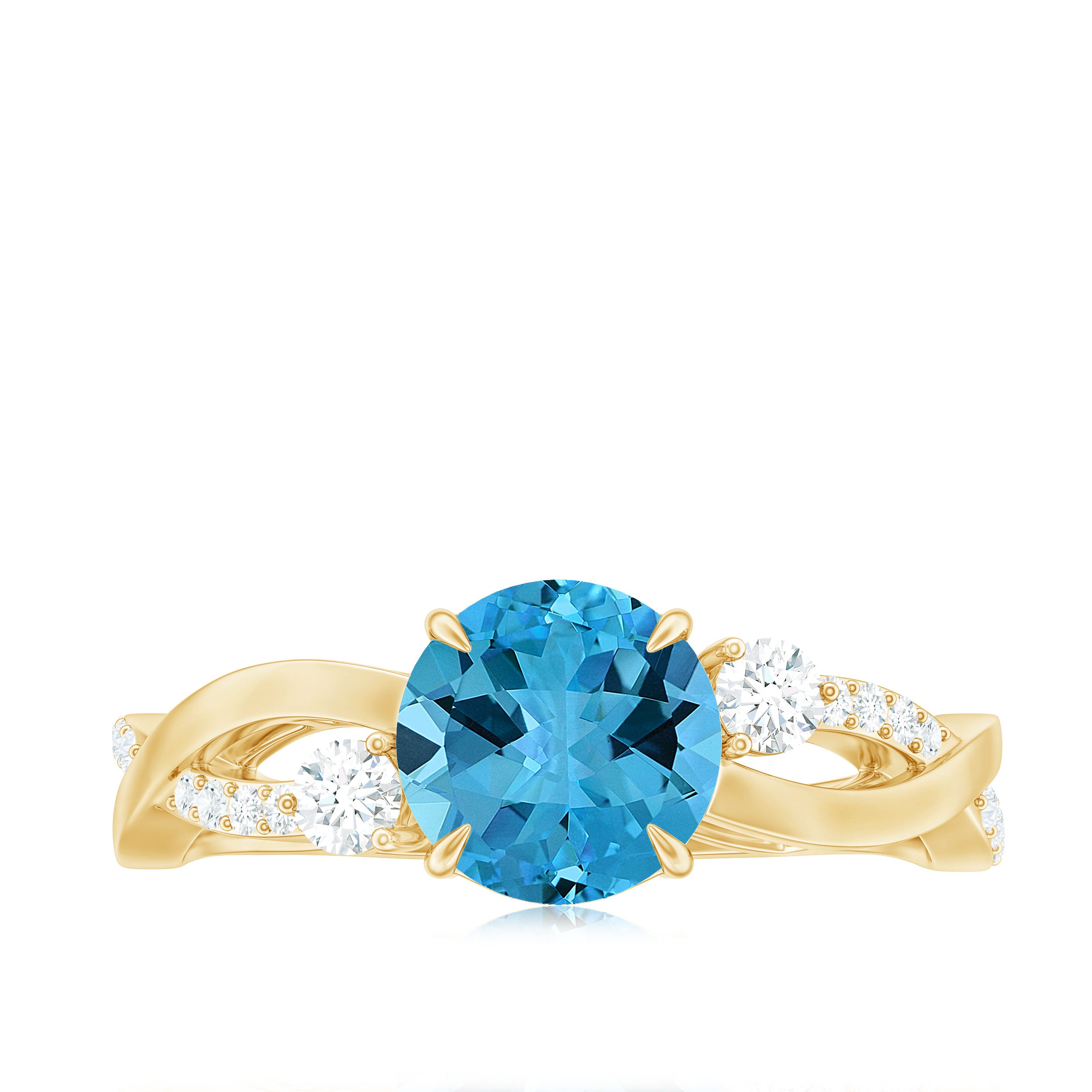 Swiss Blue Topaz and Diamond Engagement Ring with Crossover Shank Swiss Blue Topaz - ( AAA ) - Quality - Rosec Jewels