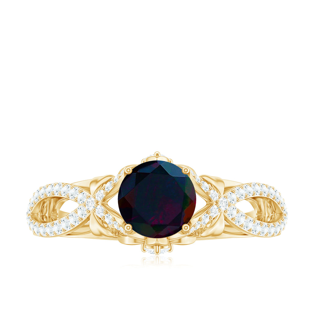 Natural Black Opal Crossover Engagement Ring with Diamond Black Opal - ( AAA ) - Quality - Rosec Jewels