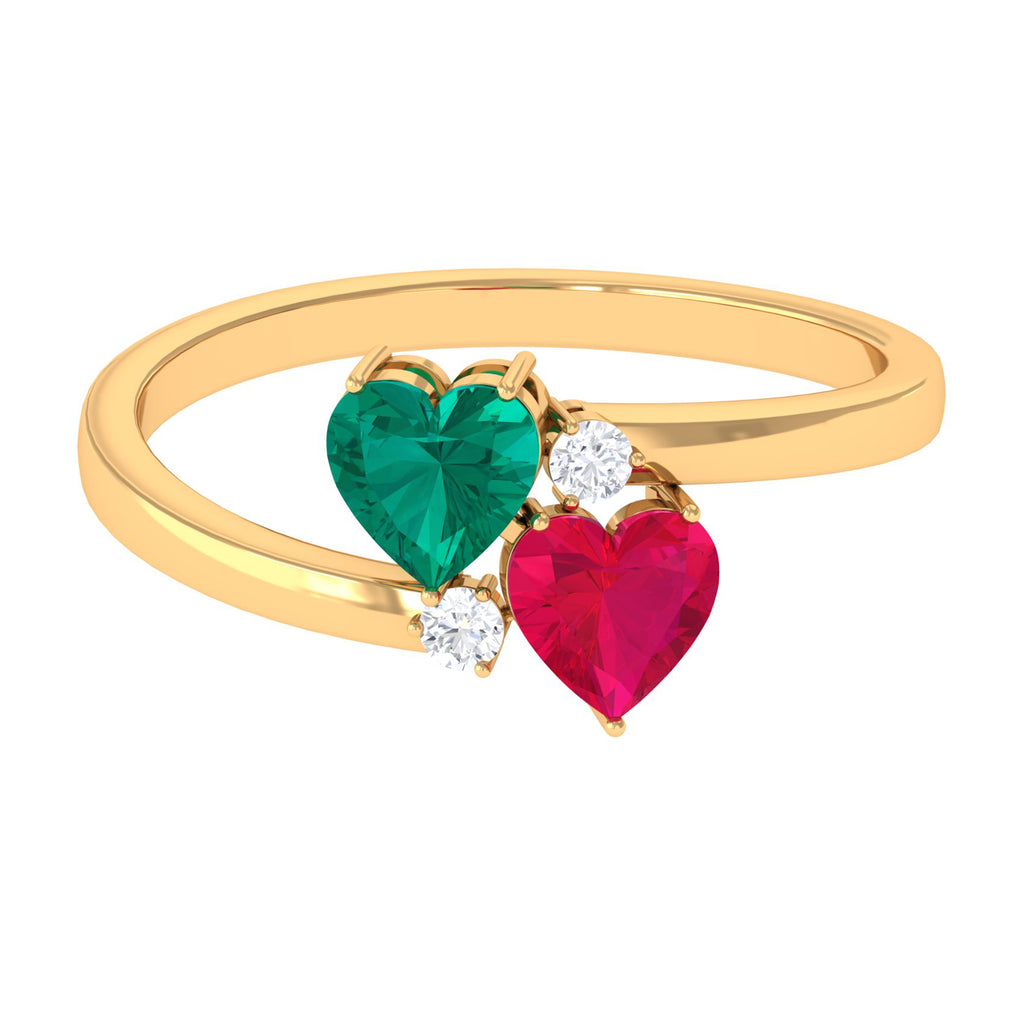 3/4 CT Emerald and Ruby Moi et Toi Heart Engagement Ring with Moissanite Emerald - ( AAA ) - Quality - Rosec Jewels