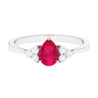 Claw Set Ruby Pear Solitaire Ring with Diamond Trio Ruby - ( AAA ) - Quality - Rosec Jewels