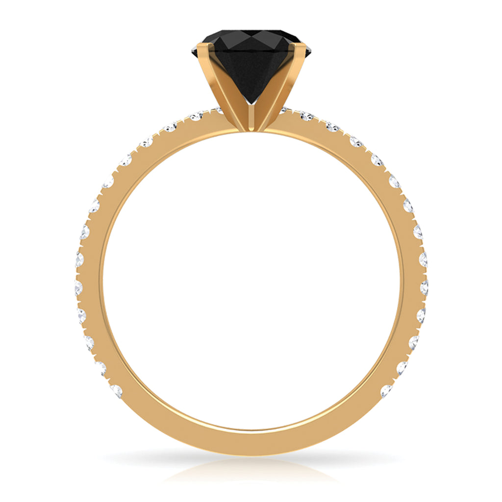 1.75 CT Simple Black Diamond Solitaire Ring with White Diamond Side Stones Black Diamond - ( AAA ) - Quality - Rosec Jewels
