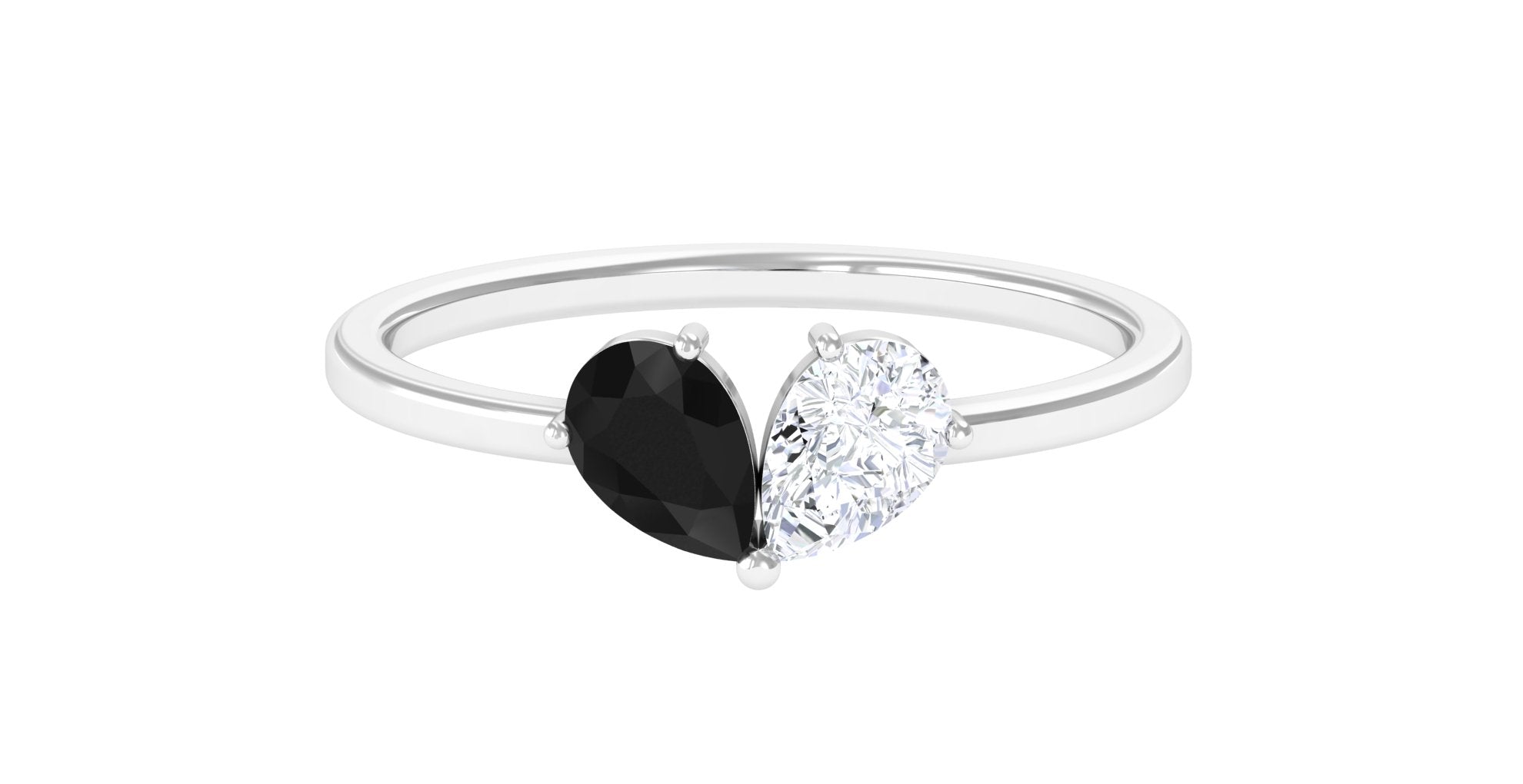 Created Black Diamond 2 Stone Ring Lab Created Black Diamond - ( AAAA ) - Quality - Rosec Jewels