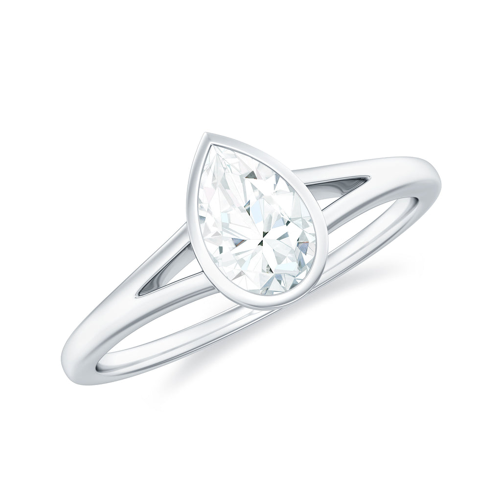 Pear Cut Lab Grown Diamond Solitaire Ring in Split Shank Lab Grown Diamond - ( EF-VS ) - Color and Clarity - Rosec Jewels