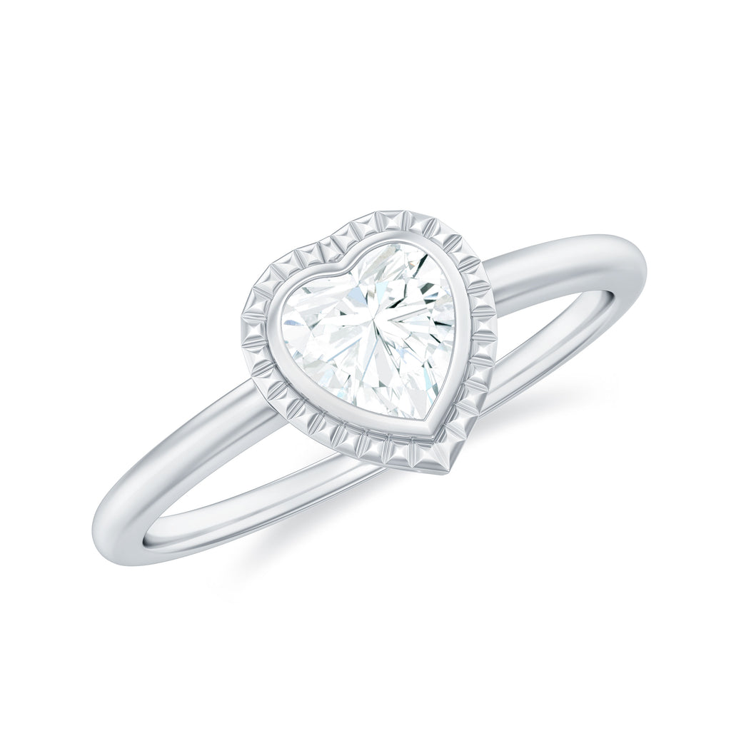 Lab Grown Diamond Heart Solitaire Ring with Engraved Details Lab Grown Diamond - ( EF-VS ) - Color and Clarity - Rosec Jewels