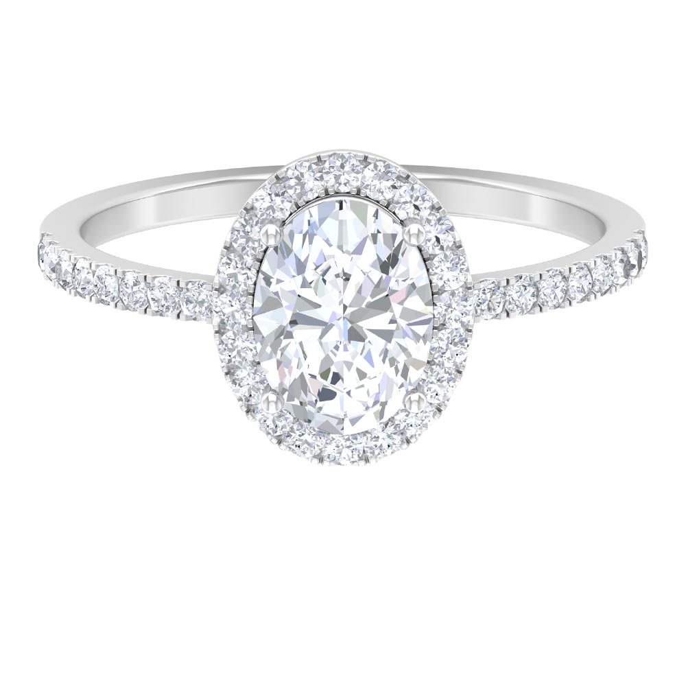 Classic Oval Lab Grown Diamond Engagement Ring with Halo Lab Grown Diamond - ( EF-VS ) - Color and Clarity - Rosec Jewels