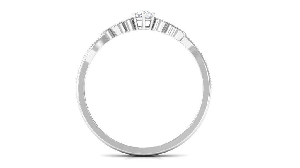 Minimal Lab Grown Diamond Leaf Ring with Beaded Detailing