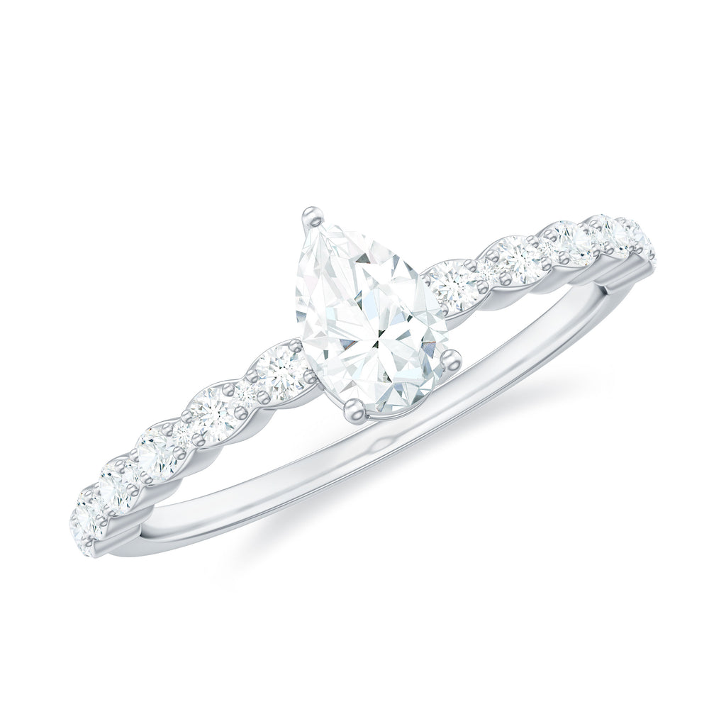 Pear Shape Lab Grown Diamond Solitaire Promise Ring with Side Stones Lab Grown Diamond - ( EF-VS ) - Color and Clarity - Rosec Jewels