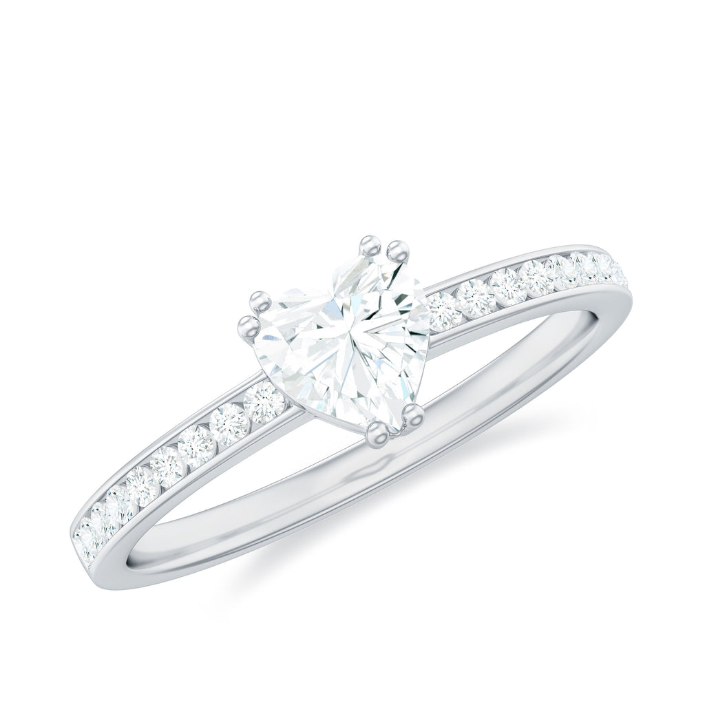 Heart Shape Lab Grown Diamond Minimal Solitaire Ring with Side Stones Lab Grown Diamond - ( EF-VS ) - Color and Clarity - Rosec Jewels