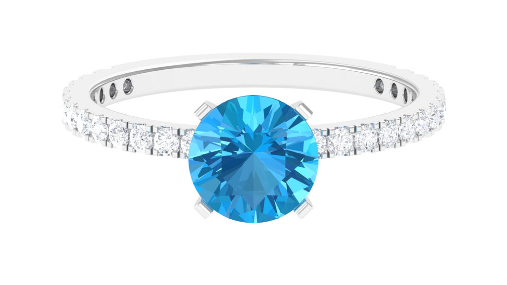 2.75 CT Swiss Blue Topaz Solitaire Ring with Diamond Side Stones Swiss Blue Topaz - ( AAA ) - Quality - Rosec Jewels