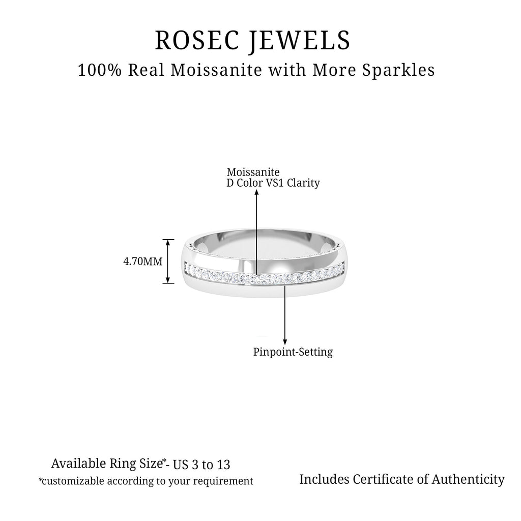 Certified Moissanite Classic Wedding Band Ring Moissanite - ( D-VS1 ) - Color and Clarity - Rosec Jewels