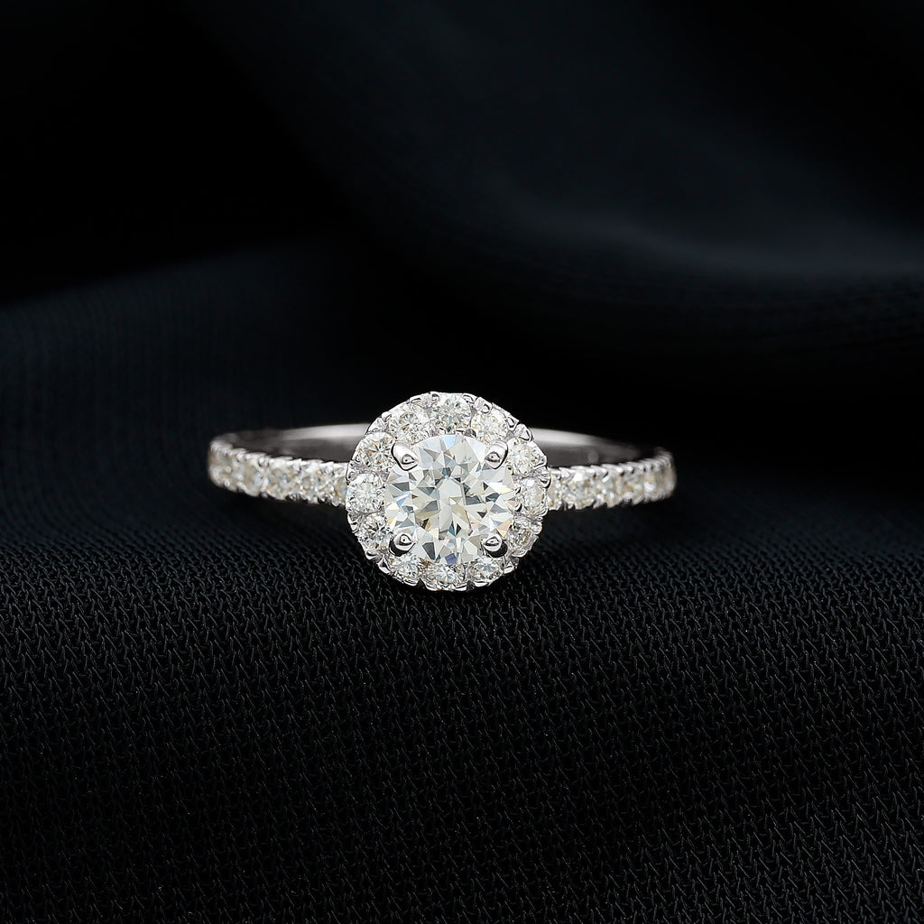 0.75 CT Minimal Moissanite Halo Engagement Ring in Gold Moissanite - ( D-VS1 ) - Color and Clarity - Rosec Jewels
