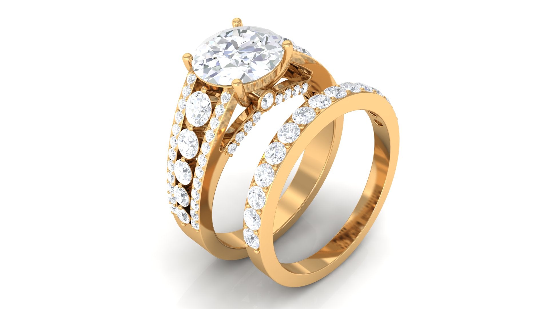 Zircon Designer Wedding Ring Set with Band Zircon - ( AAAA ) - Quality - Rosec Jewels