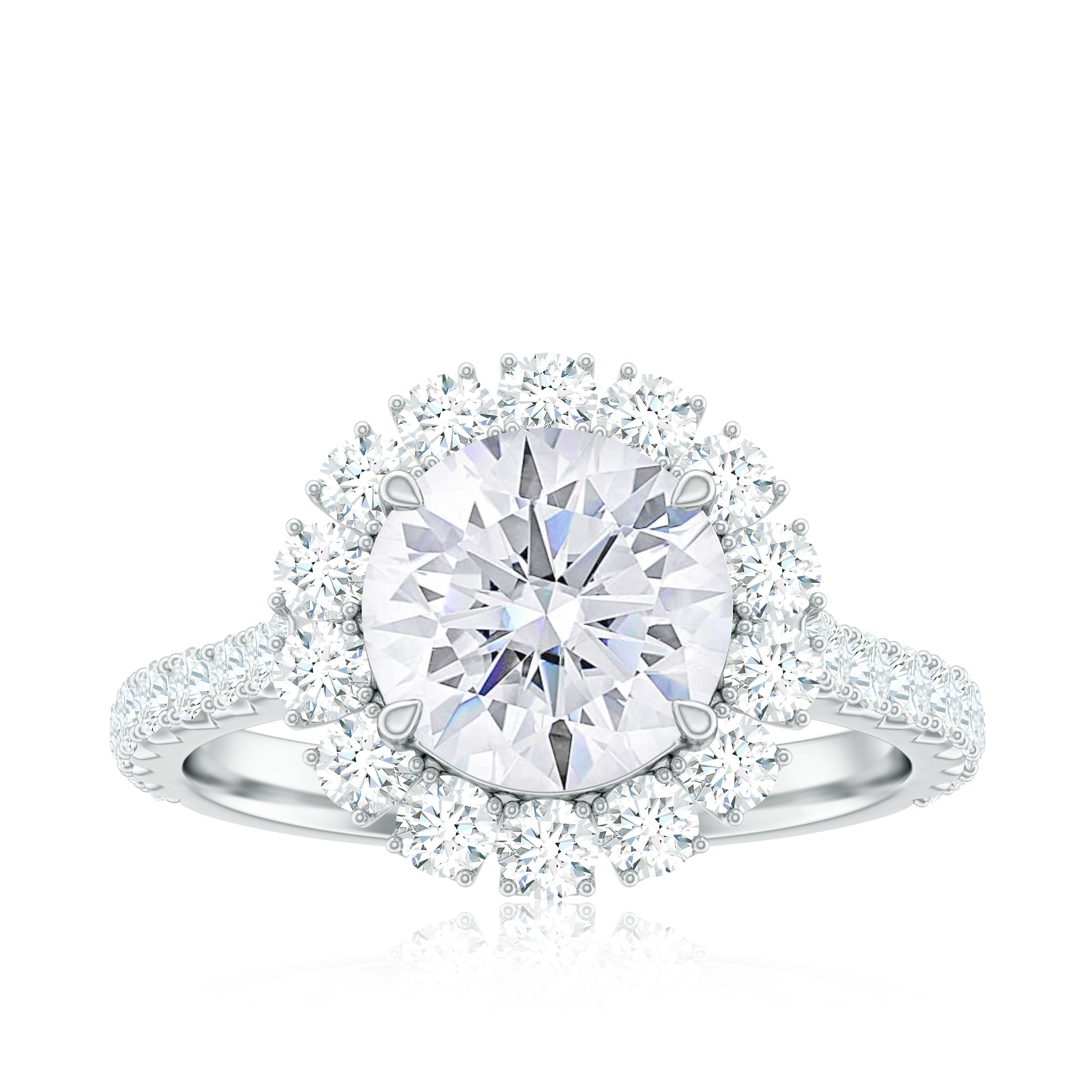 4.25 CT Round Brilliant Moissanite Halo Engagement Ring Moissanite - ( D-VS1 ) - Color and Clarity - Rosec Jewels