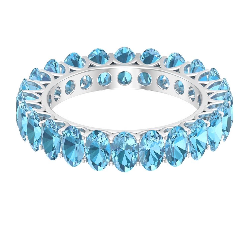 3.75 CT Stunning Oval Cut Aquamarine Eternity Band Aquamarine - ( AAA ) - Quality - Rosec Jewels