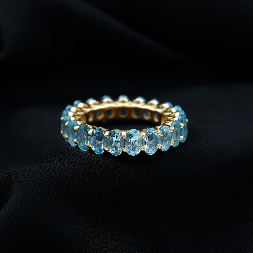 3.75 CT Stunning Oval Cut Aquamarine Eternity Band Aquamarine - ( AAA ) - Quality - Rosec Jewels