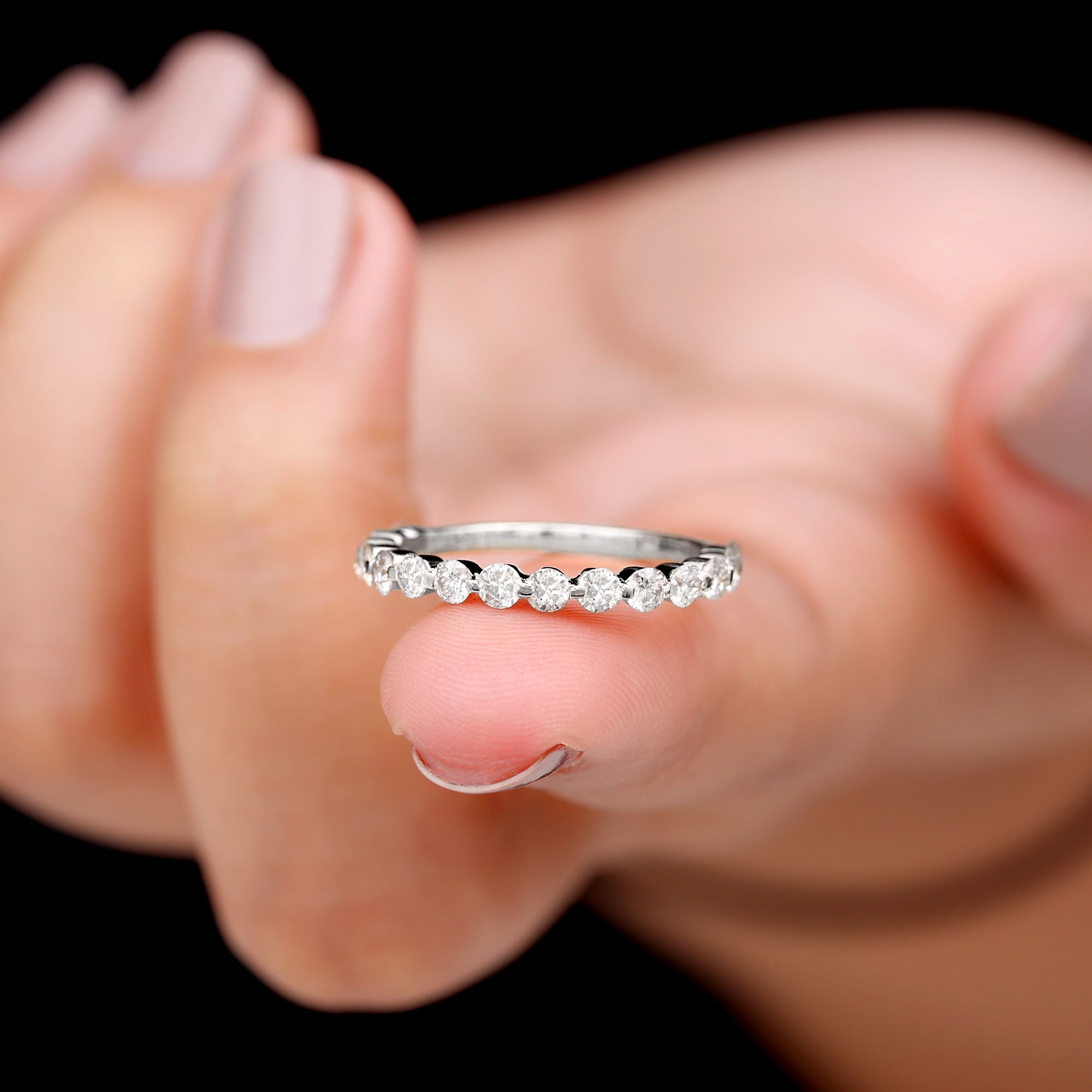 Round Shape Natural Diamond Floating Half Eternity Band Ring Diamond - ( HI-SI ) - Color and Clarity - Rosec Jewels