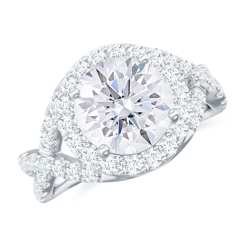 Moissanite Crossover Engagement Ring for Women Moissanite - ( D-VS1 ) - Color and Clarity - Rosec Jewels