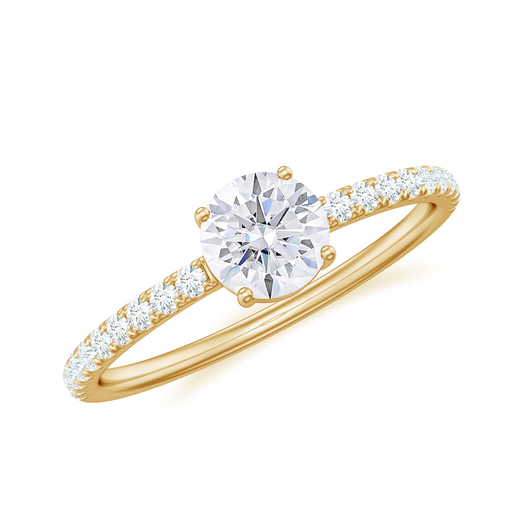 Round Shape Moissanite Solitaire Ring with Side Stones in Gold Moissanite - ( D-VS1 ) - Color and Clarity - Rosec Jewels
