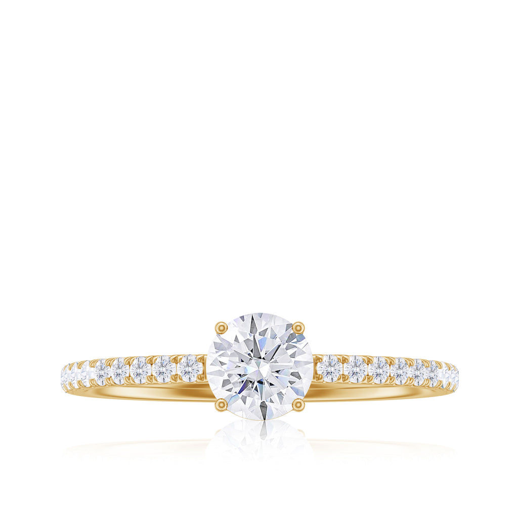 Round Shape Moissanite Solitaire Ring with Side Stones in Gold Moissanite - ( D-VS1 ) - Color and Clarity - Rosec Jewels