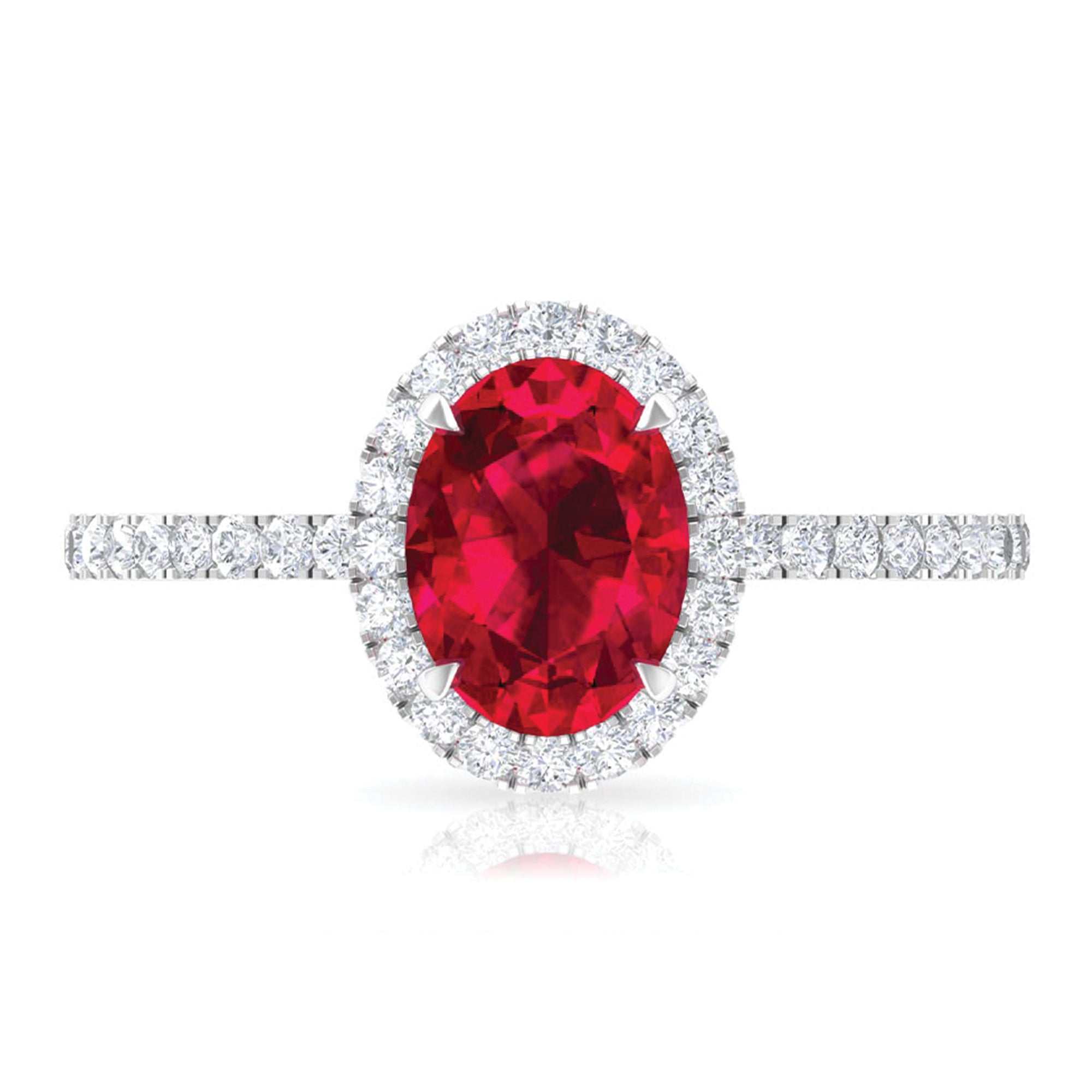 2 CT Oval Cut Ruby Cocktail Engagement Ring with Diamond Accent Ruby - ( AAA ) - Quality - Rosec Jewels