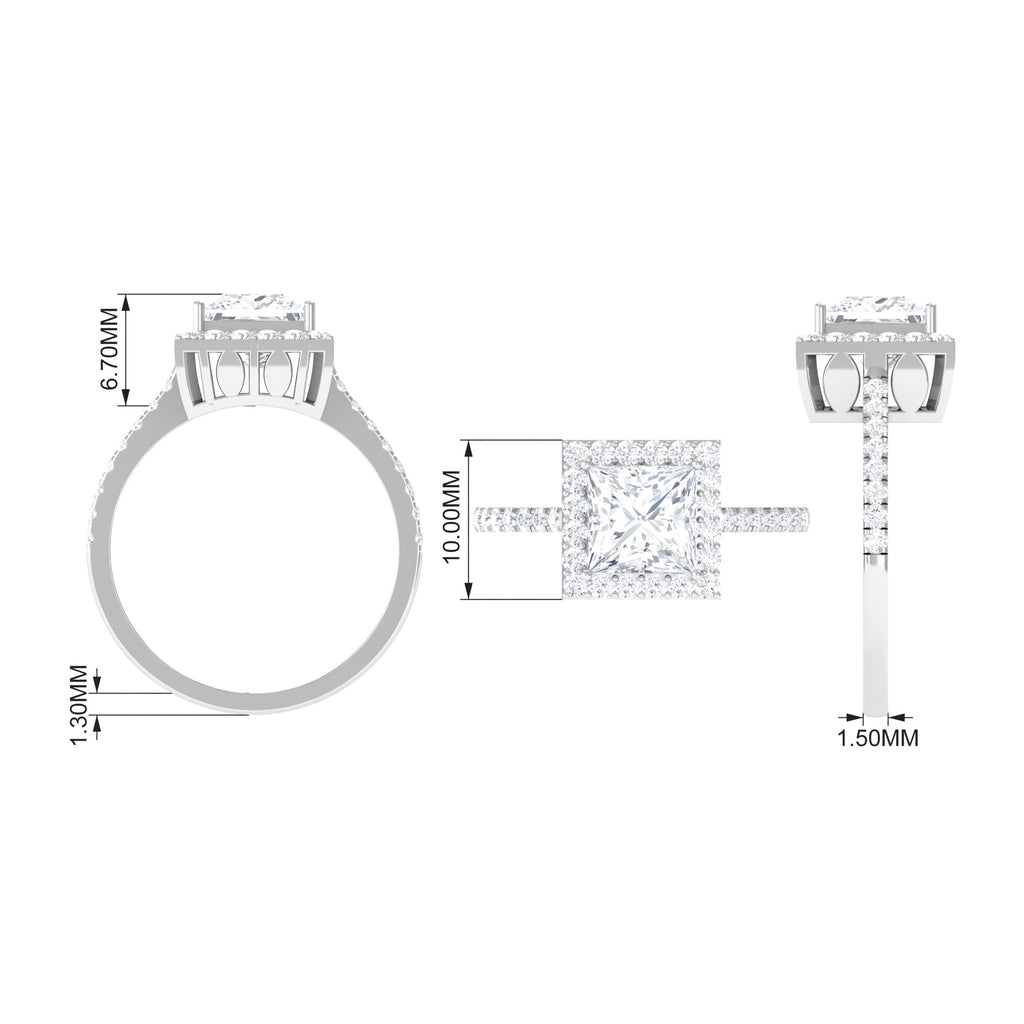 2.50 CT Princess Cut Moissanite Halo Engagement Ring Moissanite - ( D-VS1 ) - Color and Clarity - Rosec Jewels