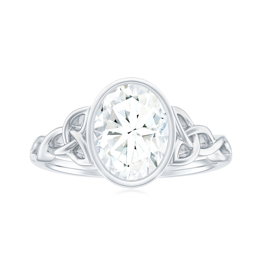 Oval Cut Moissanite Solitaire Celtic Knot Ring in Bezel Setting Moissanite - ( D-VS1 ) - Color and Clarity - Rosec Jewels
