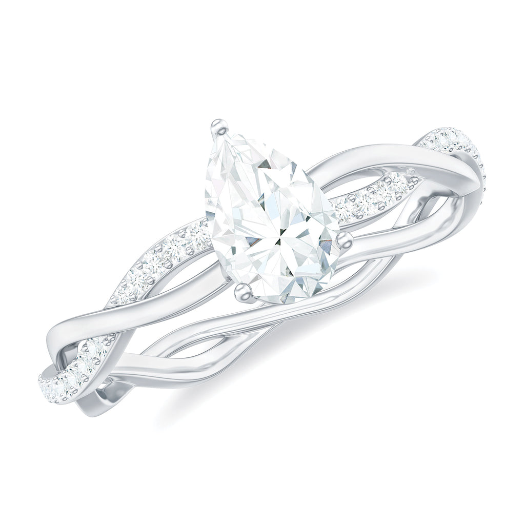 Pear Shaped Moissanite Solitaire Braided Promise Ring Moissanite - ( D-VS1 ) - Color and Clarity - Rosec Jewels