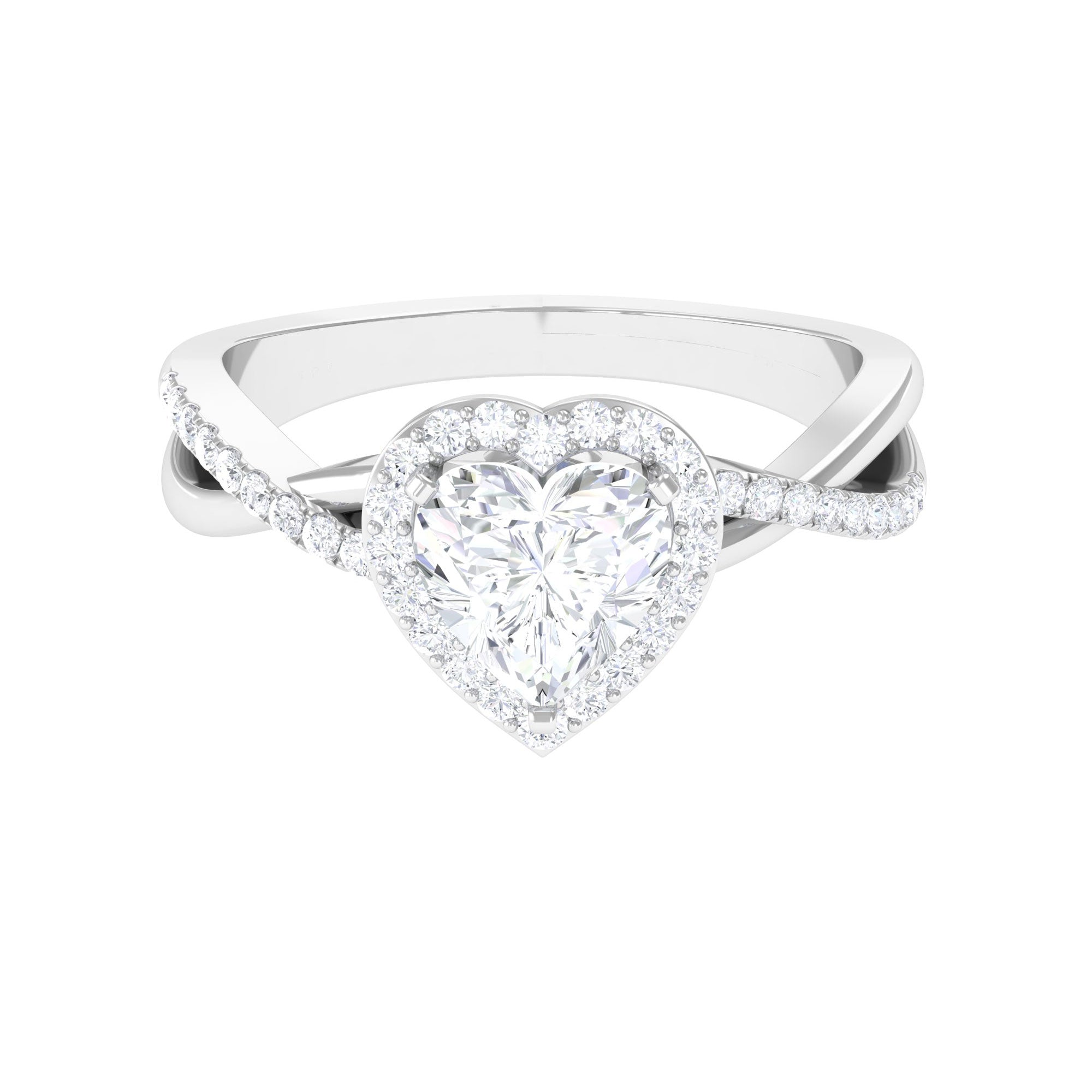 Heart Shape Moissanite Crossover Engagement Ring in Gold Moissanite - ( D-VS1 ) - Color and Clarity - Rosec Jewels