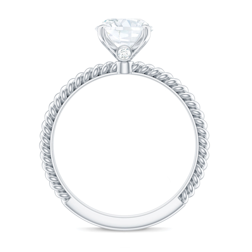 Oval Shape Moissanite Solitaire Ring with Gold Twisted Rope Moissanite - ( D-VS1 ) - Color and Clarity - Rosec Jewels