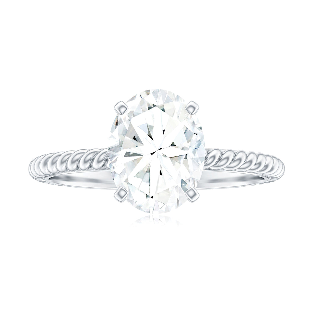 Oval Shape Moissanite Solitaire Ring with Gold Twisted Rope Moissanite - ( D-VS1 ) - Color and Clarity - Rosec Jewels