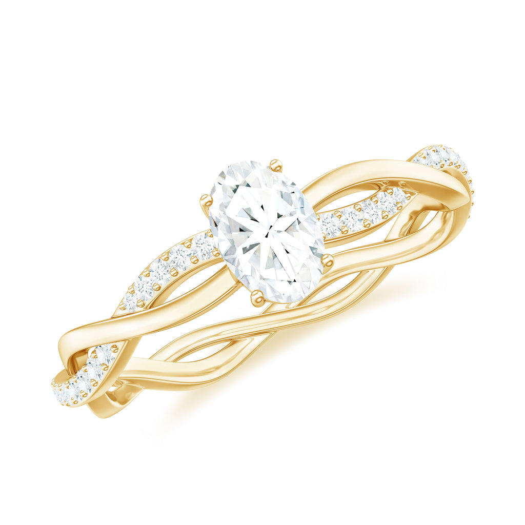 Oval Cut Moissanite Solitaire Braided Promise Ring Moissanite - ( D-VS1 ) - Color and Clarity - Rosec Jewels