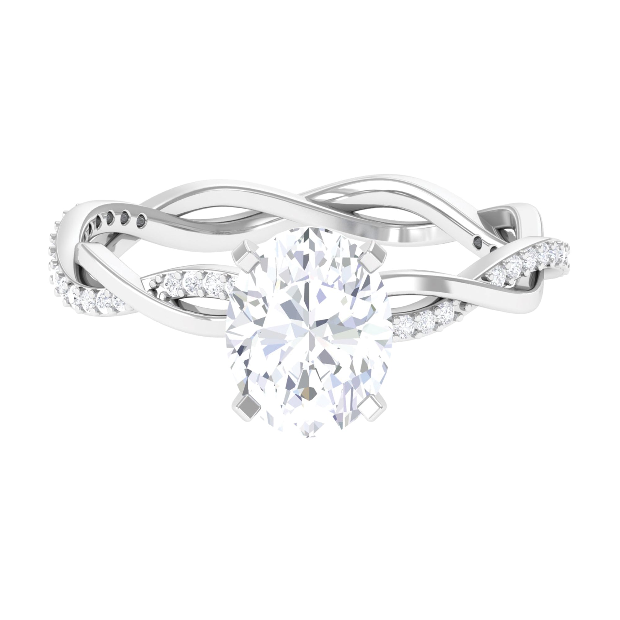 Oval Shape Moissanite Solitaire Engagement Ring with Braided Shank Moissanite - ( D-VS1 ) - Color and Clarity - Rosec Jewels