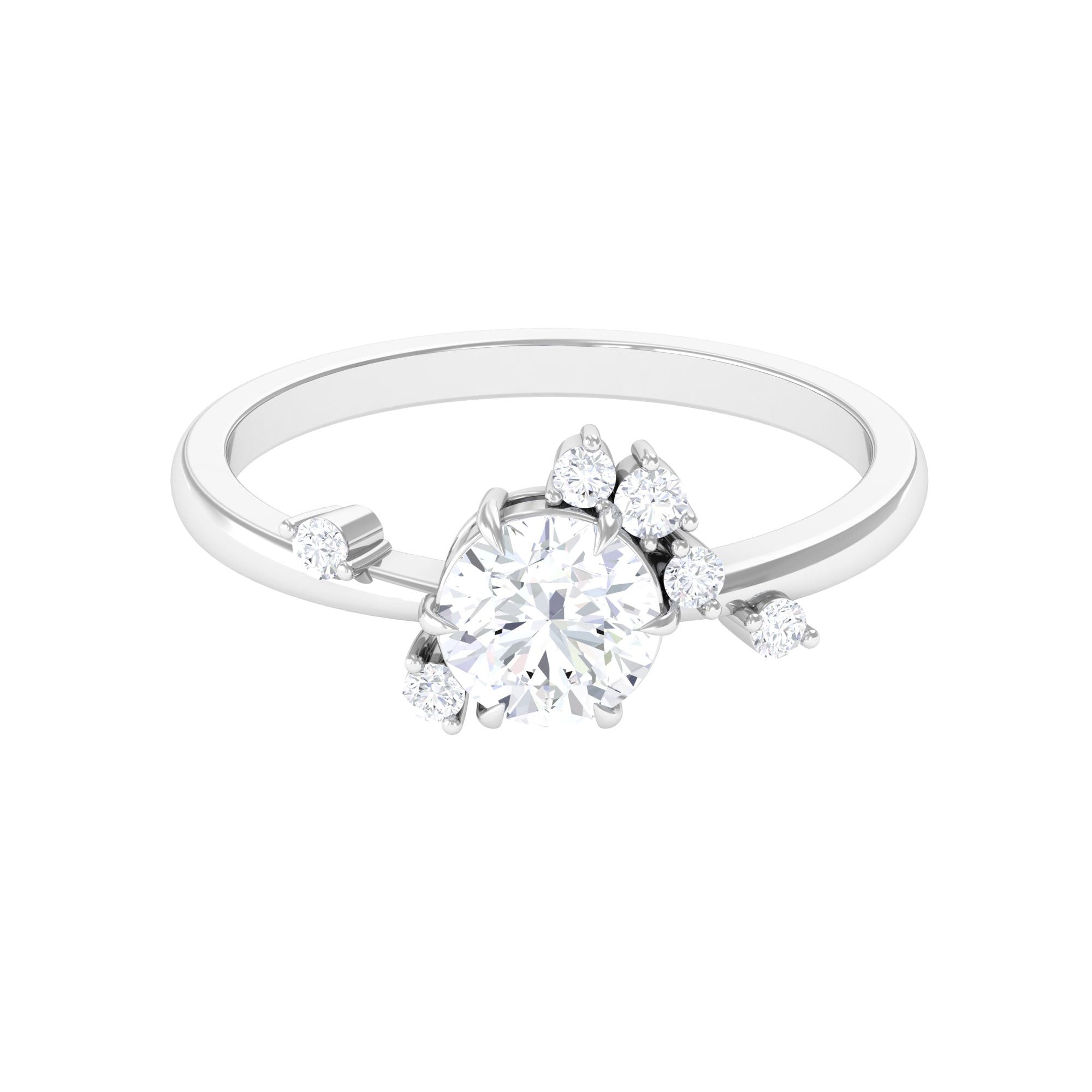 Round Cut Scatter Moissanite Unique Engagement Ring Moissanite - ( D-VS1 ) - Color and Clarity - Rosec Jewels