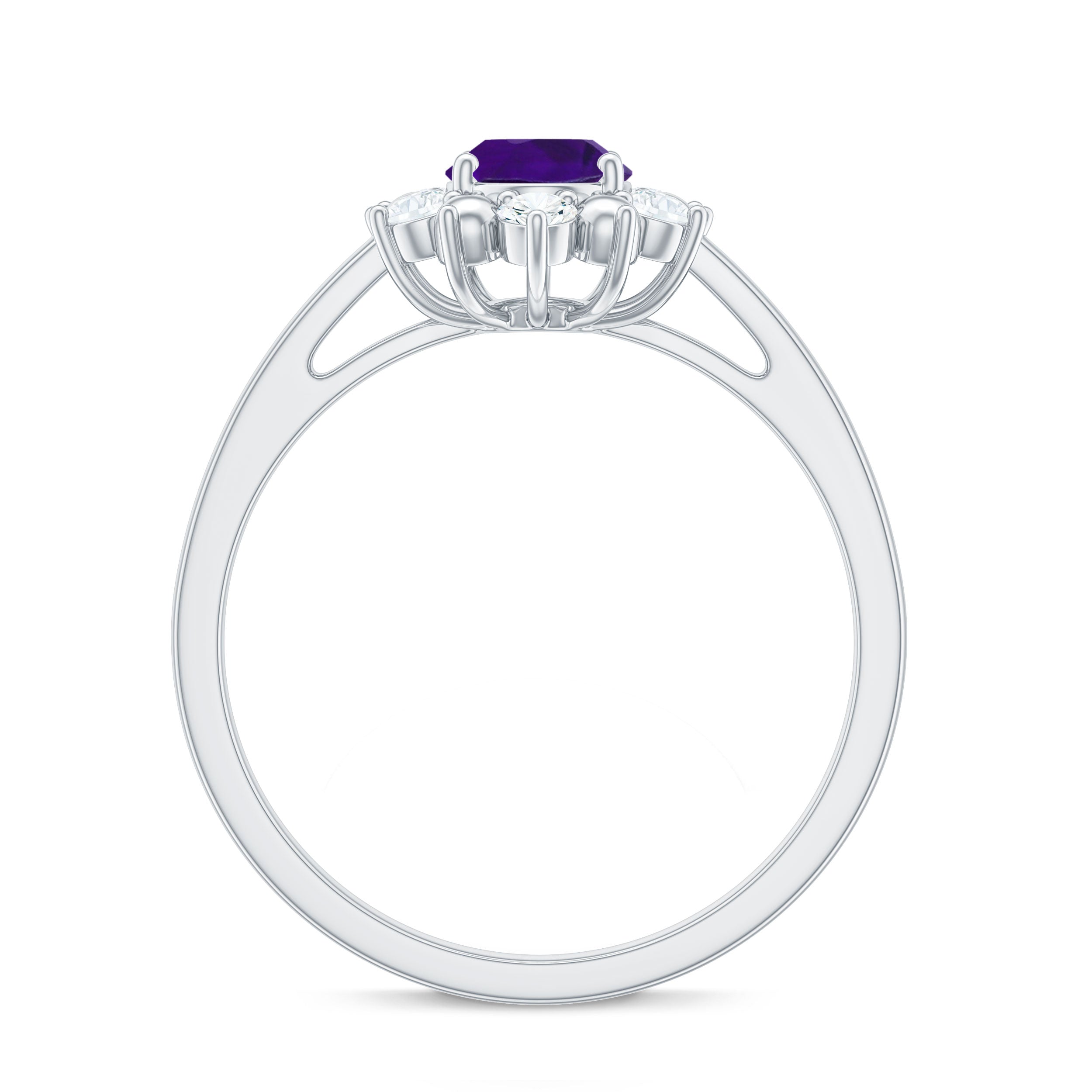 Oval Amethyst Floral Halo Engagement Ring with Diamond Amethyst - ( AAA ) - Quality - Rosec Jewels