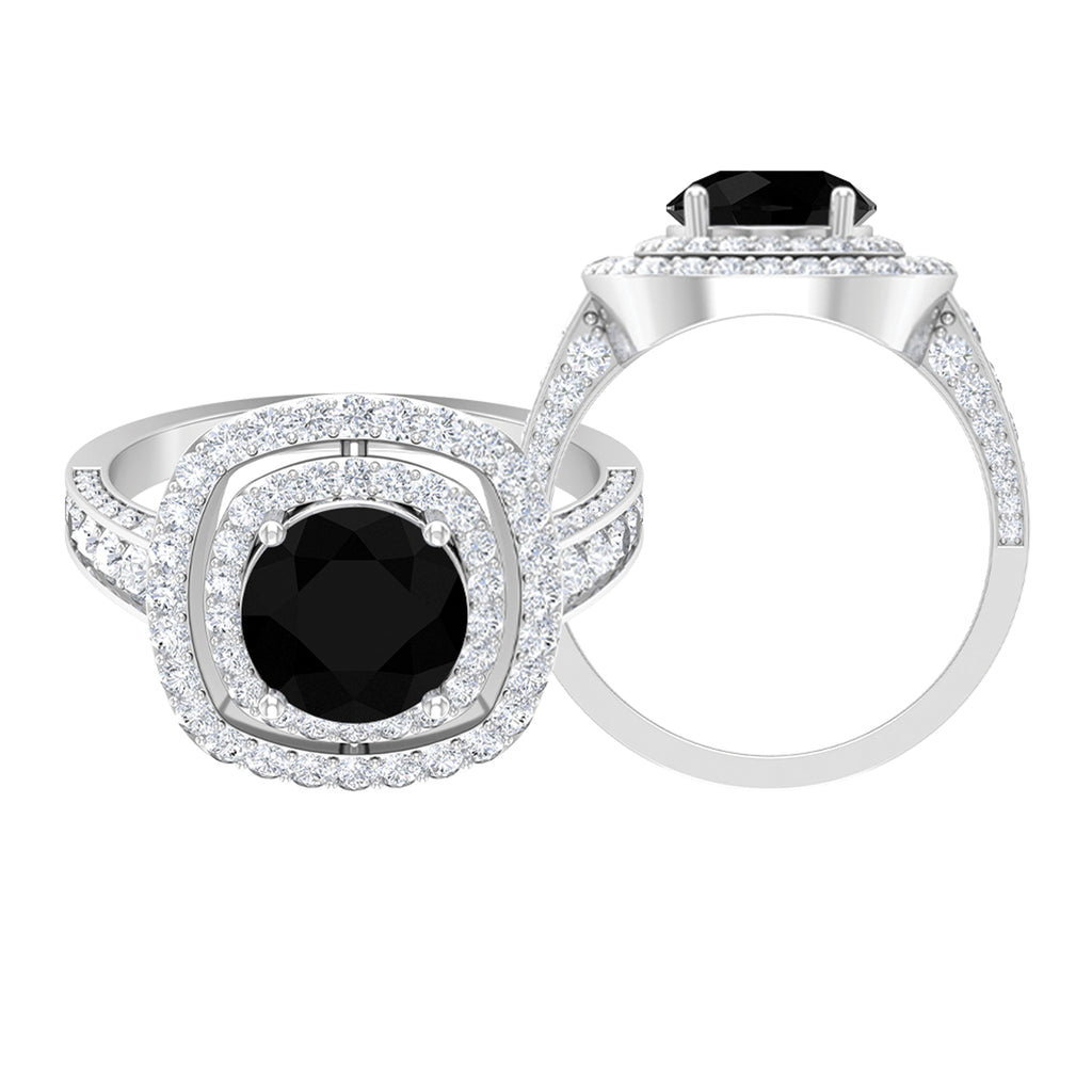 Created Black Diamond Double Halo Engagement Ring with Moissanite Lab Created Black Diamond - ( AAAA ) - Quality - Rosec Jewels