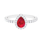 Created Ruby Teardrop Engagement Ring with Diamond Halo Lab Created Ruby - ( AAAA ) - Quality - Rosec Jewels