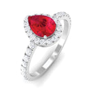 Created Ruby Teardrop Engagement Ring with Diamond Halo Lab Created Ruby - ( AAAA ) - Quality - Rosec Jewels