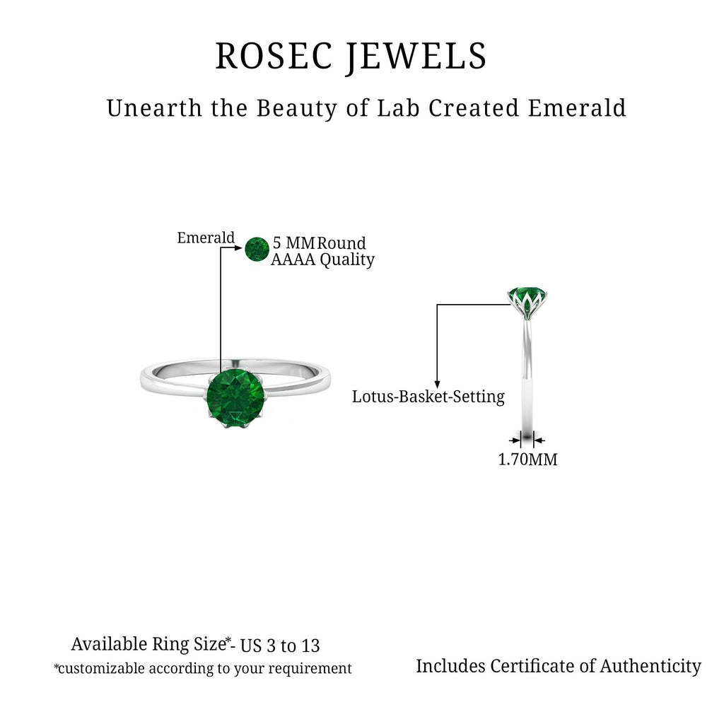5 MM Round Created Emerald Solitaire Ring in Lotus Basket Setting Lab Created Emerald - ( AAAA ) - Quality - Rosec Jewels