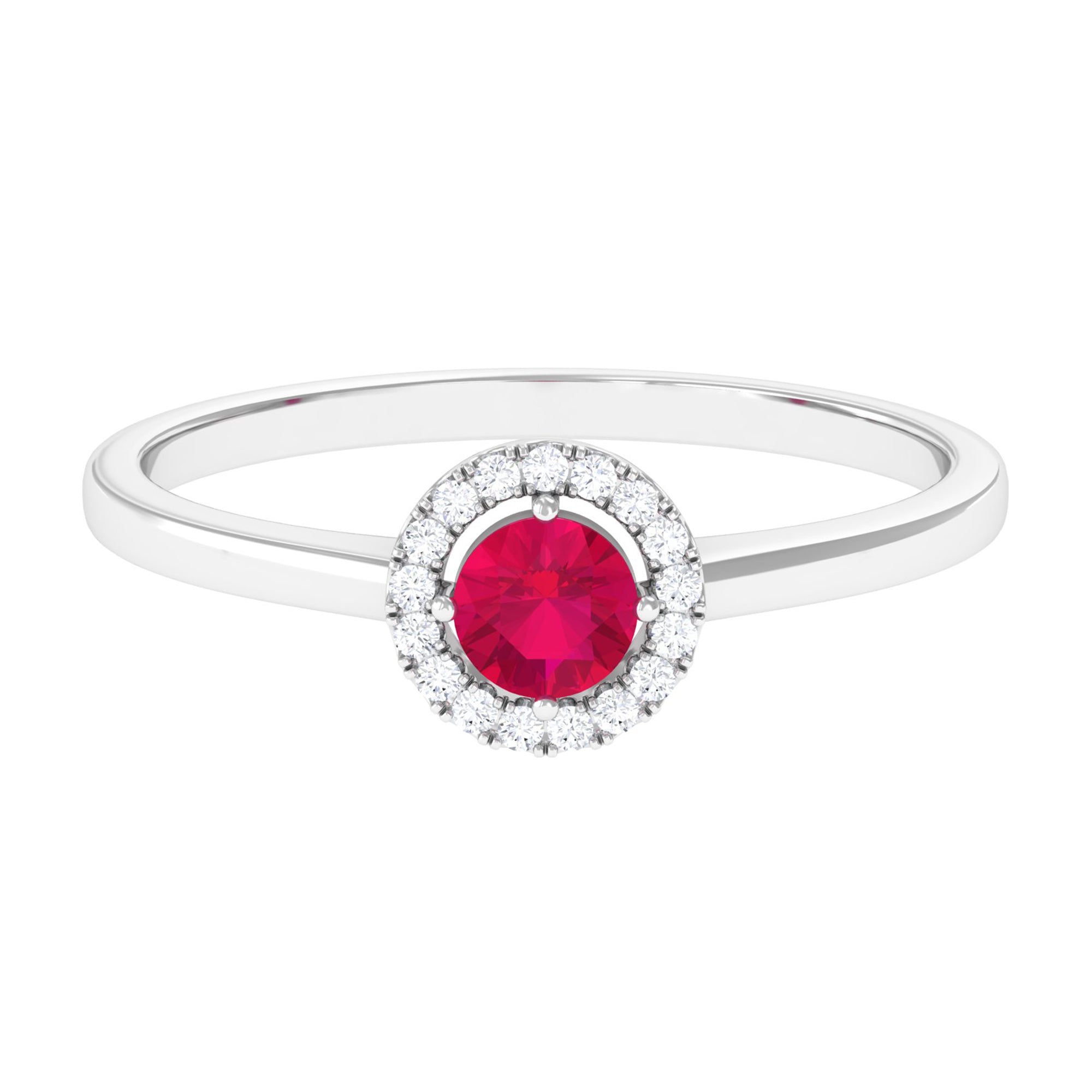 Natural Ruby Promise Ring with Diamond Halo Ruby - ( AAA ) - Quality - Rosec Jewels