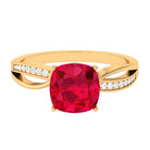 Infinity Shank Cushion Cut Created Ruby Engagement Ring with Diamond Lab Created Ruby - ( AAAA ) - Quality - Rosec Jewels
