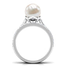 Classic Freshwater Pearl and Moissanite Wedding Ring Set Freshwater Pearl - ( AAA ) - Quality - Rosec Jewels
