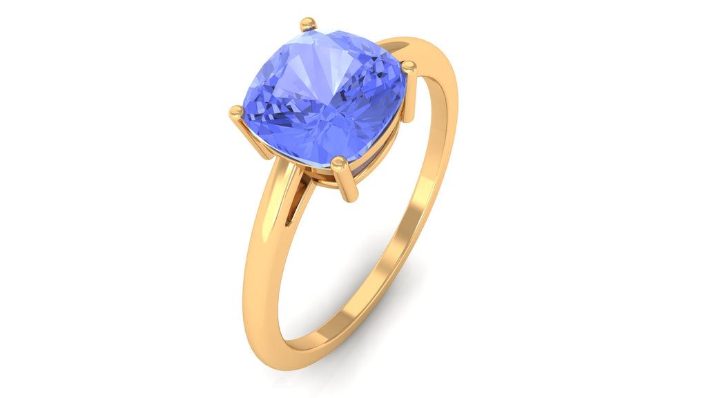 Cushion Cut Tanzanite Solitaire Ring in Prong Setting Tanzanite - ( AAA ) - Quality - Rosec Jewels