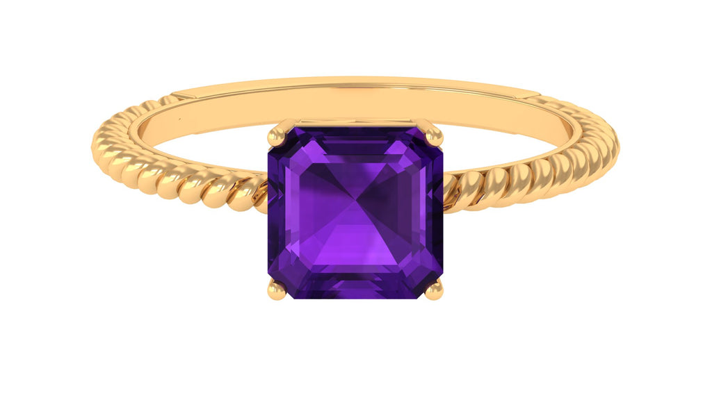 Asscher Cut Amethyst Solitaire Ring with Twisted Rope Amethyst - ( AAA ) - Quality - Rosec Jewels