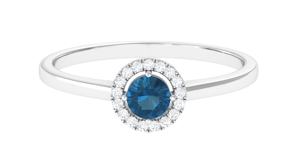 1/4 CT London Blue Topaz and Diamond Halo Promise Ring London Blue Topaz - ( AAA ) - Quality - Rosec Jewels