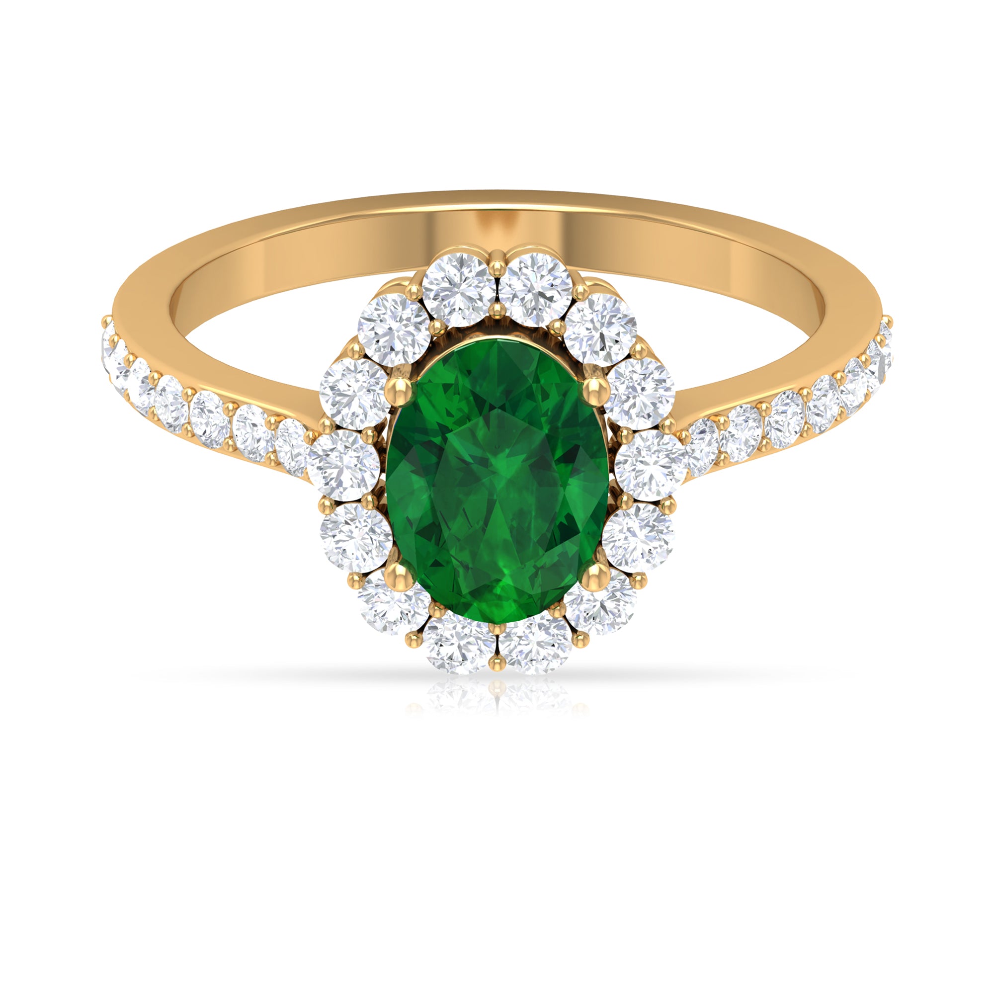 1 CT Oval shape Emerald Halo Engagement Ring with Diamond Emerald - ( AAA ) - Quality - Rosec Jewels